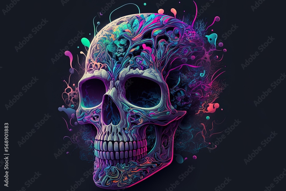 Poster design with a psychedelic skull graphic generative ai