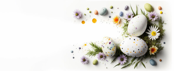 Fototapeta na wymiar Easter background on white with white copy space. Generative AI