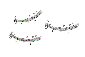 音楽音符五線譜の虹イメージ素材