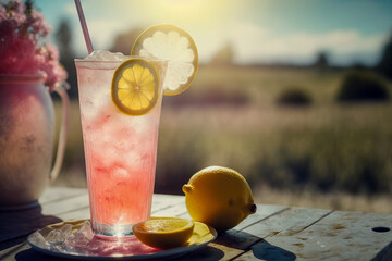 Pink summer lemonade. Generative AI.