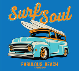 surf car drawing for t-shirt print