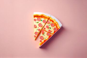 Piece of pepperoni pizza isolated on pastel background. Ai generated