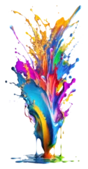 Gordijnen Colourful liquid paint splash isolated, transparent background. Colored liquid waves splashes, red, yellow, green, blue, purple bright oil, acrylic colors. Abstract mixed media Holy art illustration © Corona Borealis