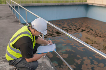 Environmental engineers work at wastewater treatment plants,Water supply engineering working at...