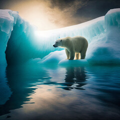 A polar bear on the melting ice pack, global warming - generative AI