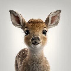 Close-up of a cute and funny deer smiling, isolated on white background.