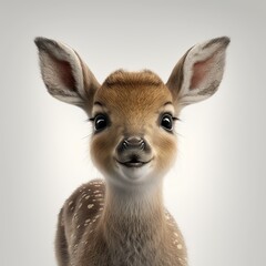 Fototapeta premium Close-up of a cute and funny deer smiling, isolated on white background.