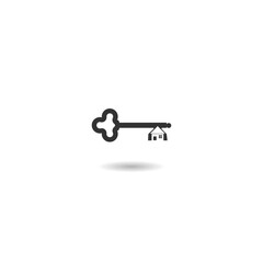 Old house key icon with shadow