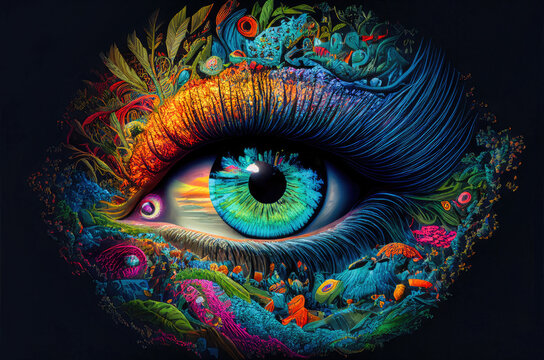 close up of a eye colorful wonders nature  generative ai