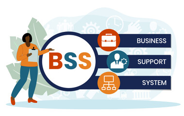 BSS - Business Support System acronym. business concept background. vector illustration concept with keywords and icons. lettering illustration with icons for web banner, flyer, landing page