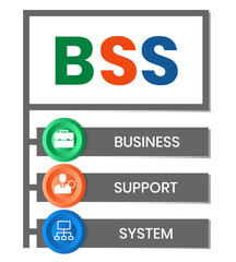 BSS - Business Support System acronym. business concept background. vector illustration concept with keywords and icons. lettering illustration with icons for web banner, flyer, landing page