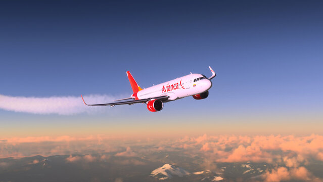 AirBus A320 Avianca flying over the clouds, 6 Fev, 2023, El Dorado, Colombia