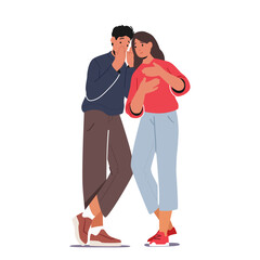 Secret Meetings, Gossip And Confidential Discussions Concept with Whispering Male and Female Character Share Rumors