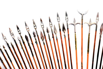 Antique arrows at display in Junagarh fort, Bikaner, Rajasthan, India.