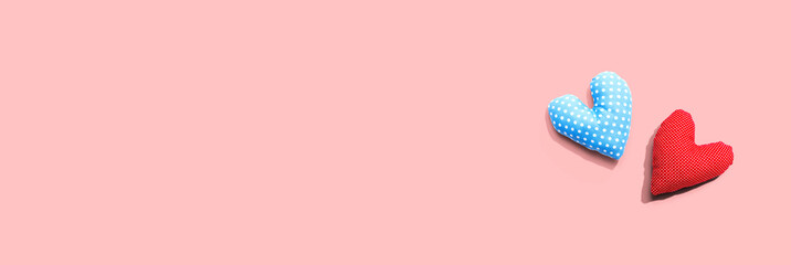 Appreciation theme with handmade heart cushions - flatlay