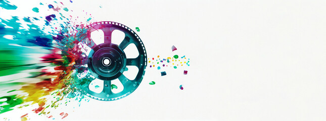 Movie reel graphic illustration colorful banner with copy space. Generative AI