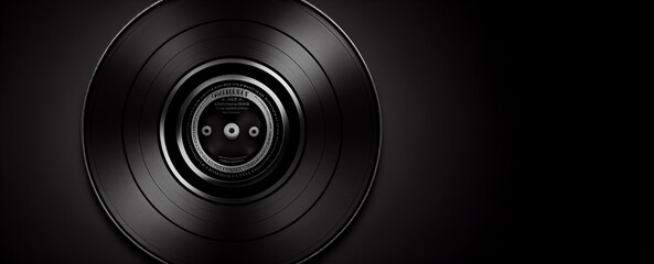 Vinyl record graphic illustration on black background with copy space. Generative AI