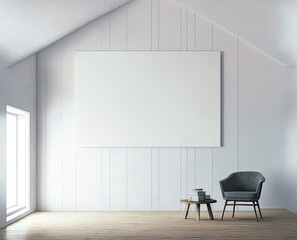 Mockup white picture in white farmhouse style interior. Generative AI