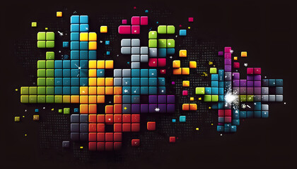 background of tetris style cubes, digital illustration