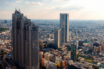 Skyscrapers towering above the cityscape of Nishi-Shinjuku, Tokyo, Japan