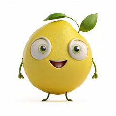 Cute Cartoon Lemon Character on a White Background (Generated with AI)