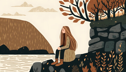 woman tired from work, vector illustration