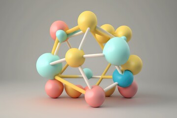 3d render of molecule in bright colors, yellow, orange, blue on a beige background, generative ai 