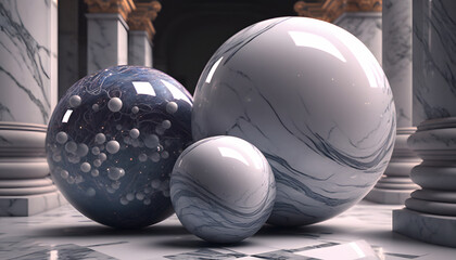 marble balls and luxury materials, psychedelic background, baroque, luxury design, 3d rendering