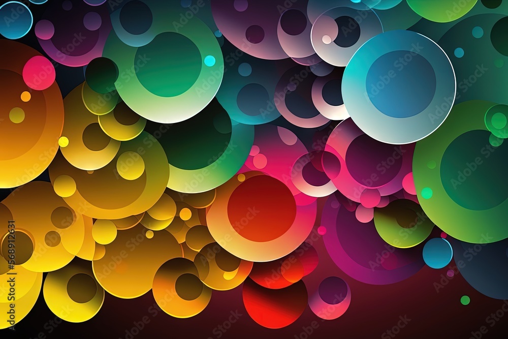 Poster a colorful abstract background with bubbles and bubbles on a black background, with a black backgrou