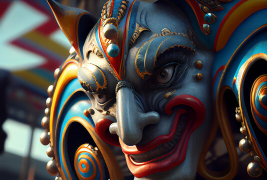 Carnival, carousel mask, creepy circus fair festival face, generative ai