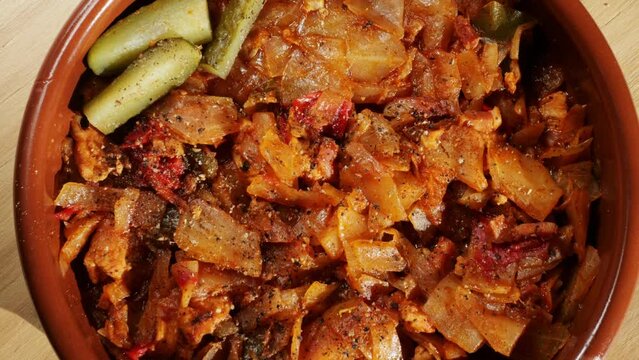 Stuffed cabbage with meat and tomato sauce, traditional Hungarian homemade food.