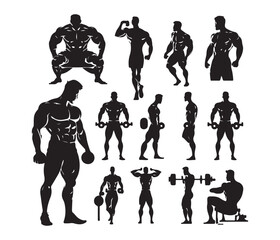 Vector body builder silhouette, gym symbol, gym body - obrazy, fototapety, plakaty