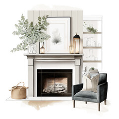 a cozy and minimalist farmhouse design decor mockup featuring muted boho decor with muted neutral tones, AI assisted finalized in Photoshop by me