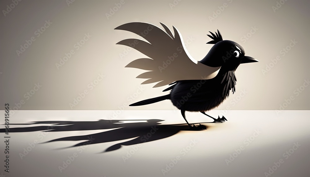 Poster a shadow of a bird on a table with a shadow of a bird on the floor behind it and a shadow of a bird 