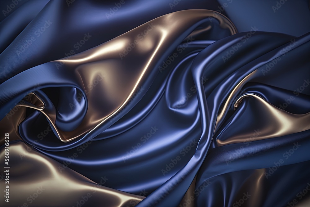 Poster a blue and gold background with a very large amount of material in it's center and a very large amou
