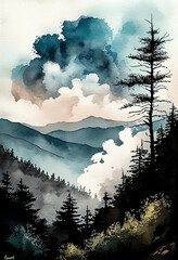 National Parks - Great Smoky Mountains - Watercolor - Generative Art