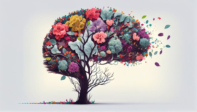 Human brain tree abstract. Colorful. Generative AI