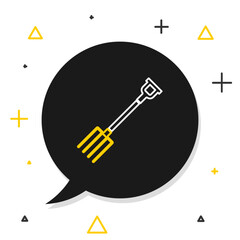 Line Garden pitchfork icon isolated on white background. Garden fork sign. Tool for horticulture, agriculture, farming. Colorful outline concept. Vector