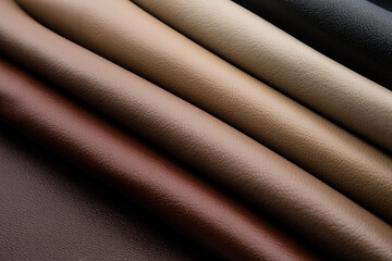 Samples of eco-leather. Eco leather color samples catalog. Leather shop. Leather workshop.  Brown,...