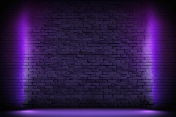 Brick wall with purple neon light, background. Generative AI
