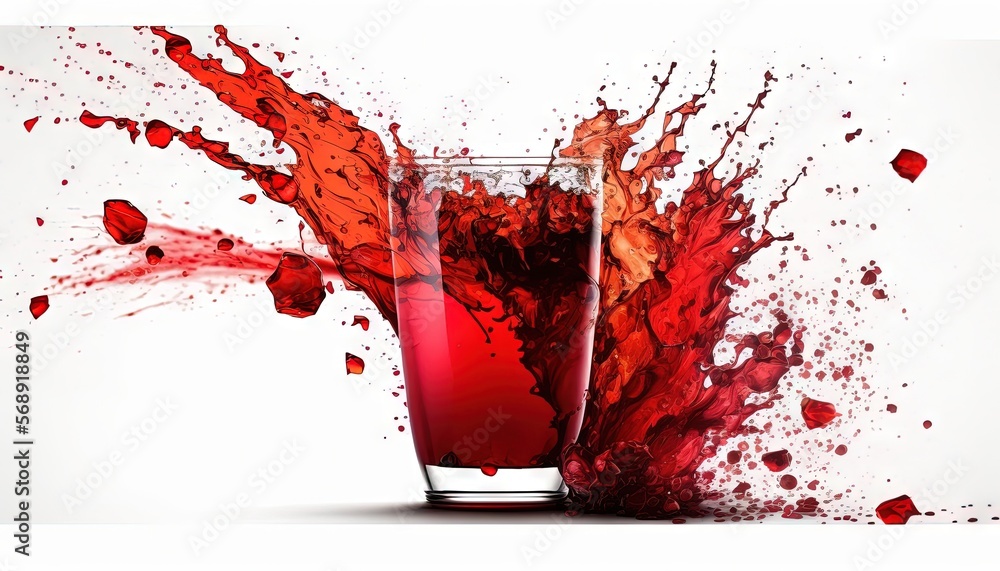 Poster a red liquid splashing out of a glass on a white background with a white background and a red splash