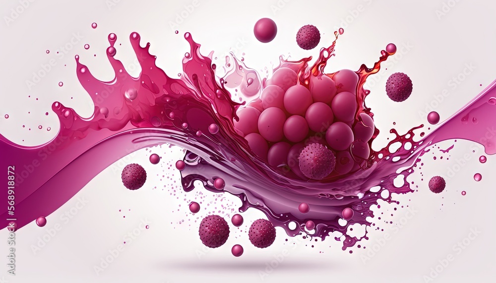 Aufkleber a pink liquid splashing on top of a white surface with bubbles and bubbles in the air, with a splash