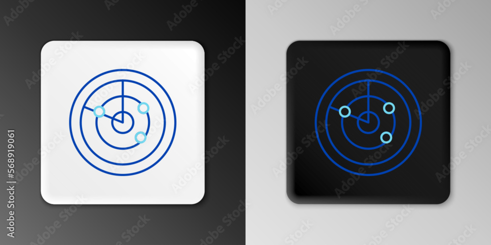 Poster line radar with targets on monitor in searching icon isolated on grey background. search system. nav