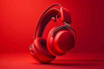 red modern headphones side view isolated clear background. Generative AI