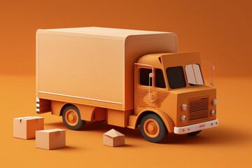 Illustration of orange delivery truck with cardboard boxes, background. Generative AI