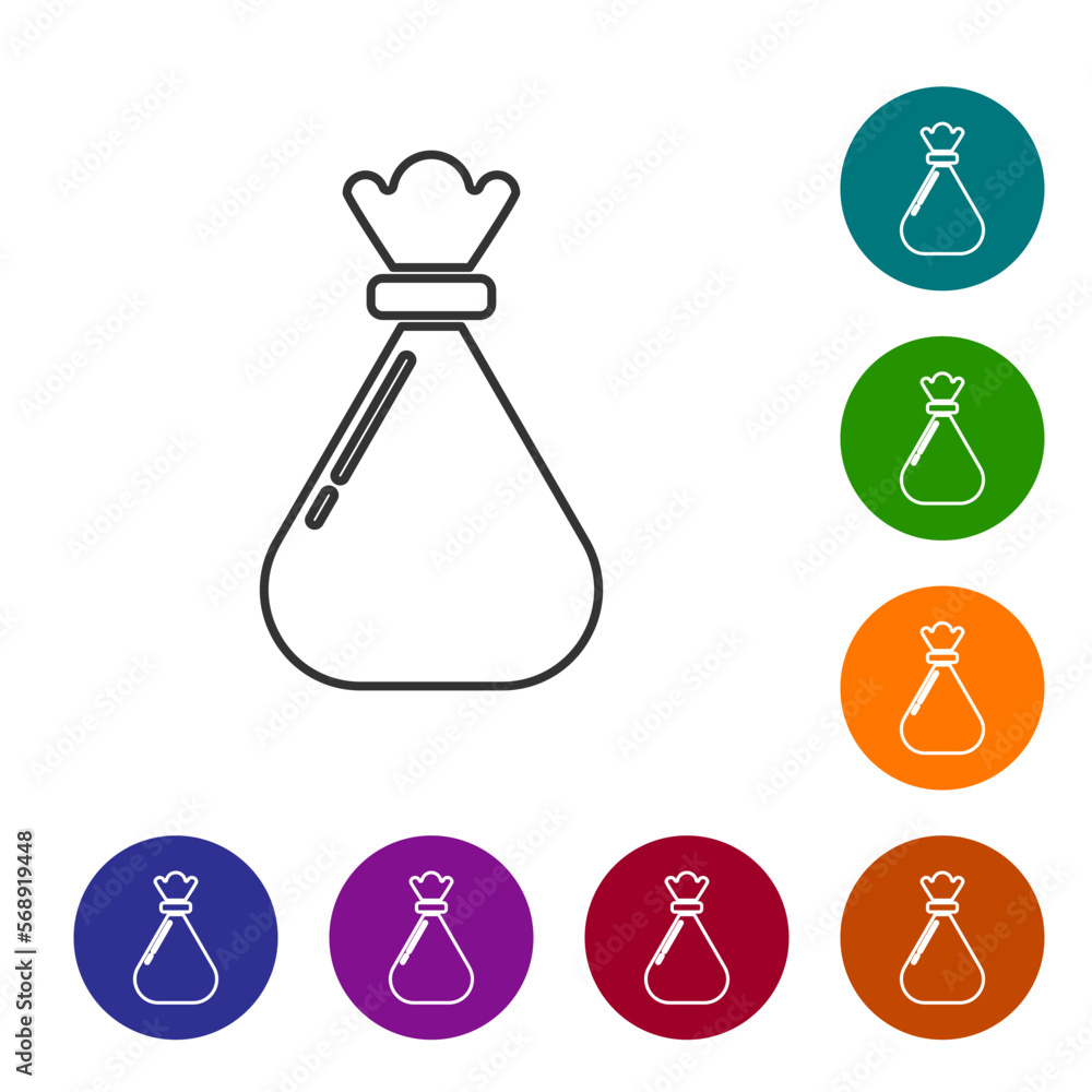 Poster black line garbage bag icon isolated on white background. set icons in color circle buttons. vector 