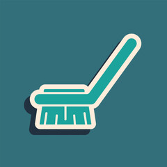 Green Brush for cleaning icon isolated on green background. Cleaning service concept. Long shadow style. Vector Illustration