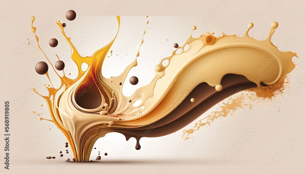 Poster a splash of chocolate and milk on a white background with a splash of chocolate and milk on the bott