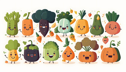 group of vegetables, wallpaper vegetables with happy faces, vector illustration