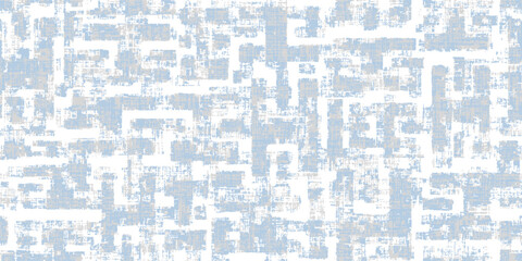 Blue grey abstract maze distressed geometric background. Hand drawn seamless pattern with bold square lines intricate vector background with brush strokes. Irregular maze and labyrinth